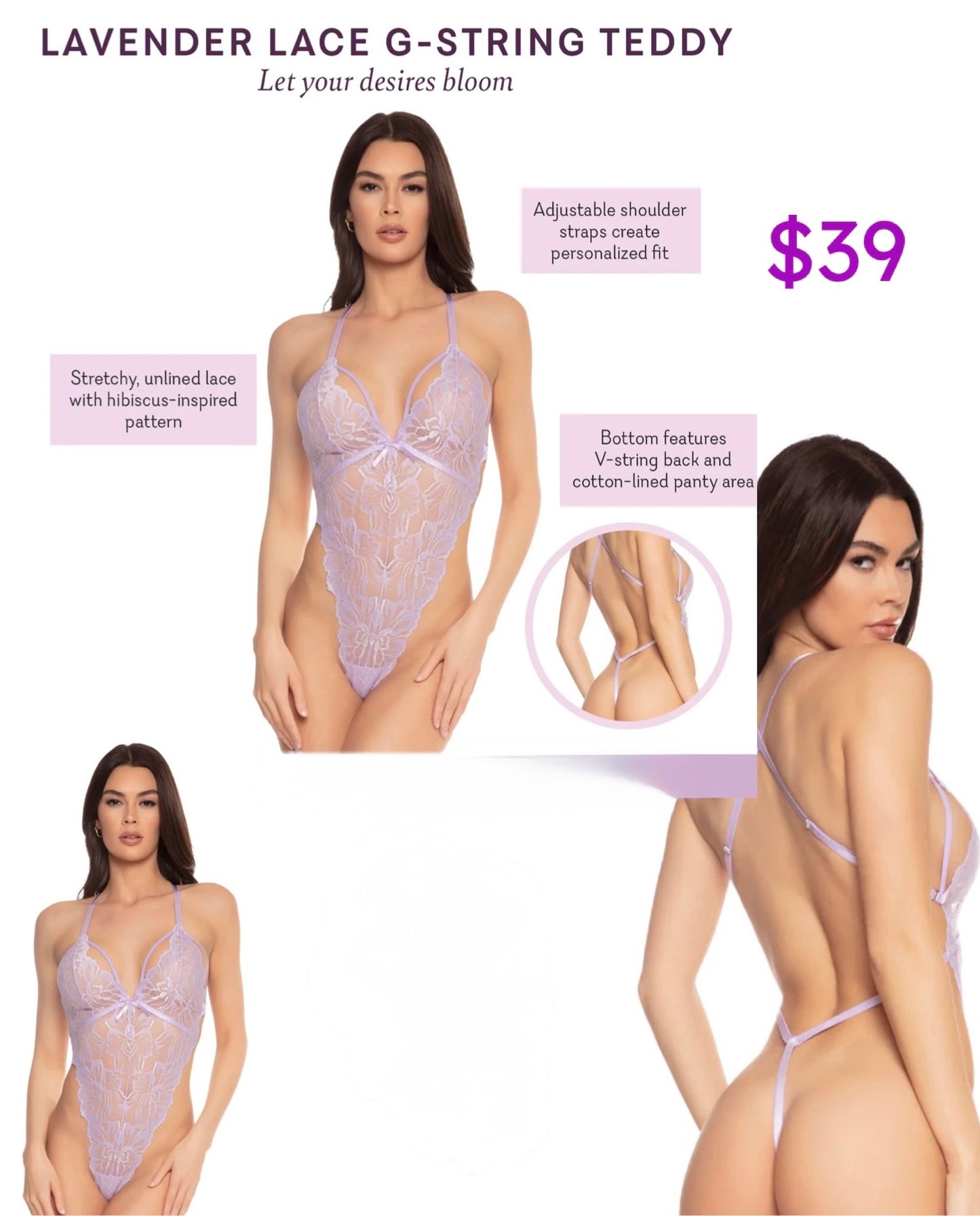 Lavendar Lace G-String Teddy (Large)