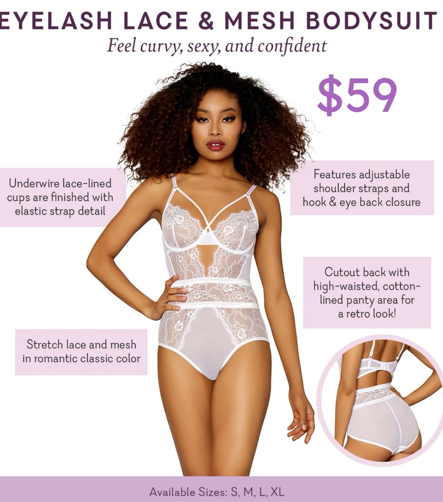 Eyelash Lace & Mesh Bodysuit (Med)