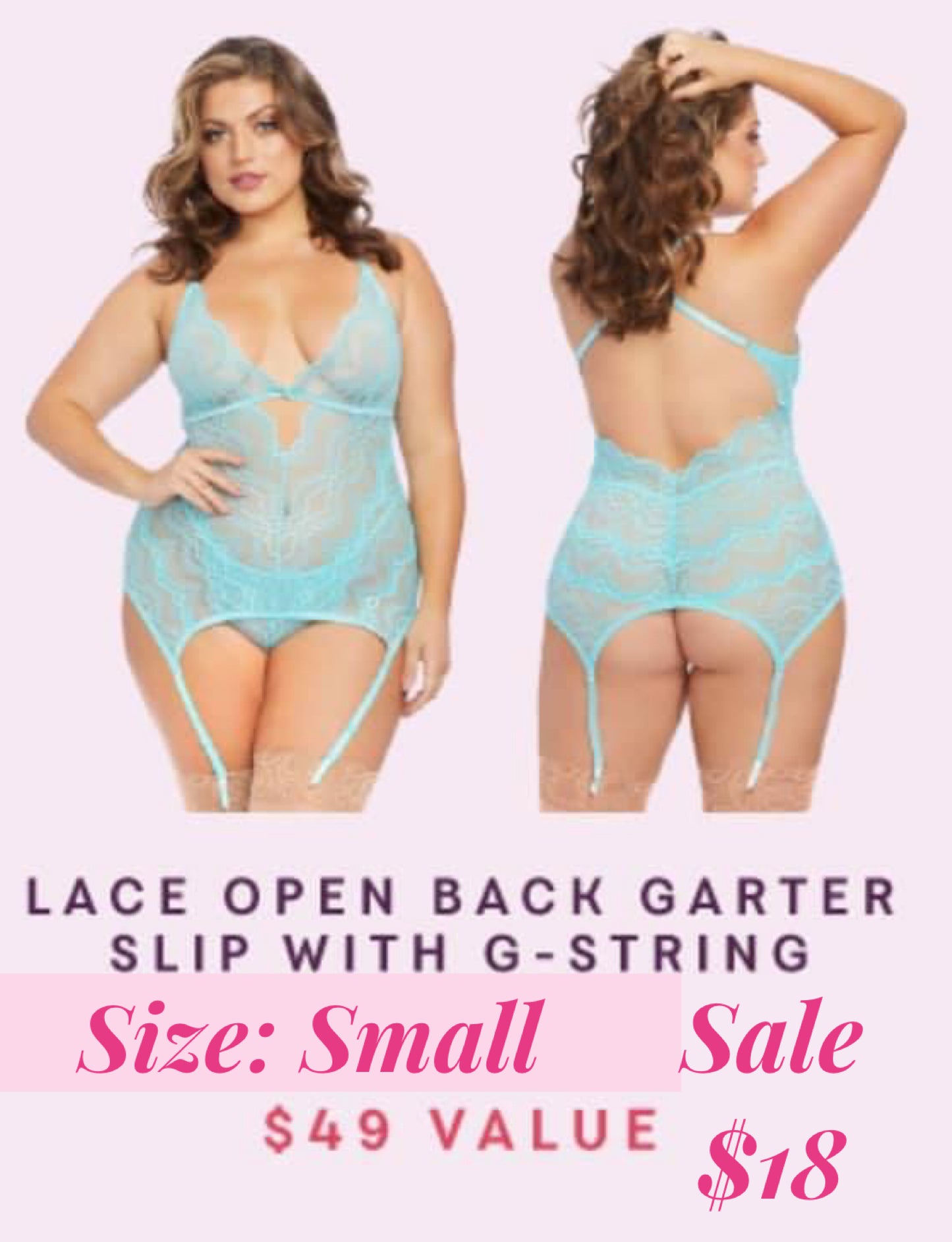 Lace Open Back Garter Slip with G-String (Small)